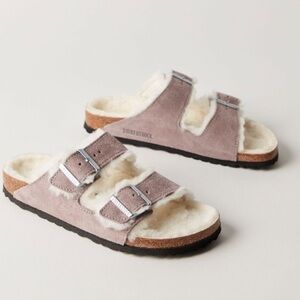 Free People x Birkenstock Arizona Shearling Suede Leather Sandals 9 New in Box